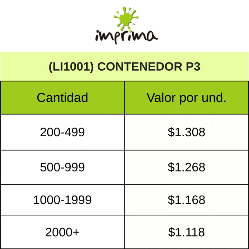 (LI1001) CONTENEDOR P3 CON IMPRESIÓN PERSONALIZADA - Imagen 4