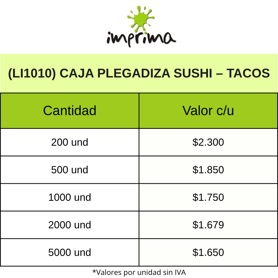(LI1010) CAJA PLEGADIZA SUSHI - TACOS CON IMPRESIÓN PERSONALIZADA - Imagen 5